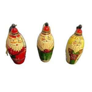 Vintage Winterthur Yuletide Santa Wooden Christmas Nesting Ornaments Lot 3.5"